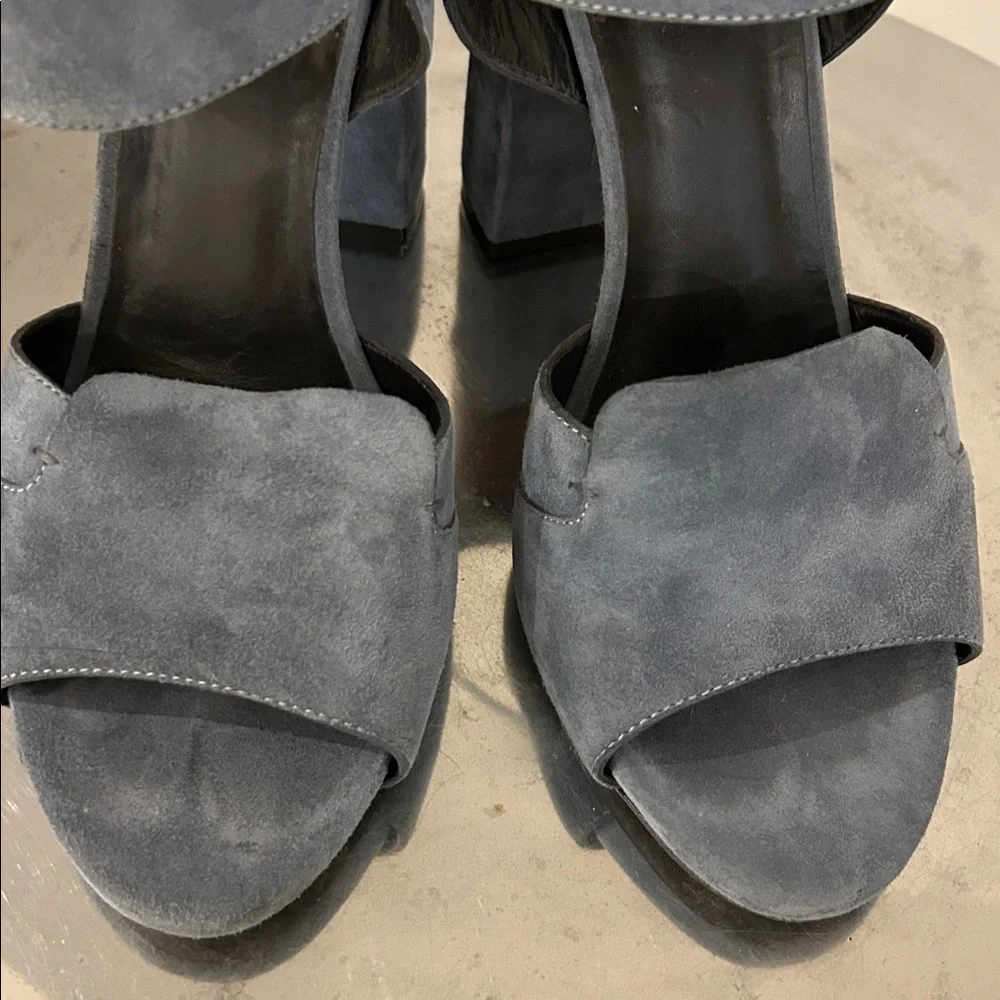 Roberto Cavalli Women's Blue Suede Block Heel Sandals - Picture 10 of 13